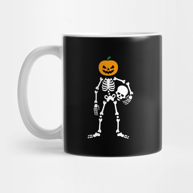 Skeleton holding skull - pumpkin Head Halloween by LaundryFactory